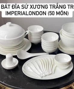 Bộ 50 bát đĩa sứ xương trắng trơn Imperialondon