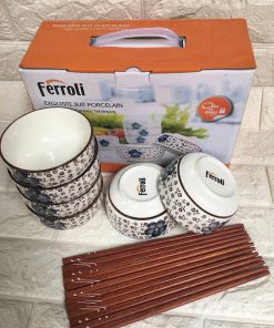 Bộ 6 chiếc bát hoa mai kèm 6 đôi đũa phong cách Nhật – Quà tặng Ferroli