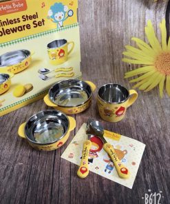 Bộ bát cốc thìa dĩa inox cách nhiệt Hello Bebe LocknLock LBB473S4